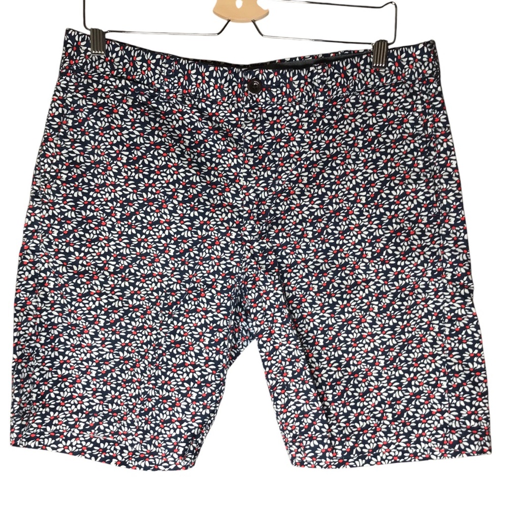 J. Crew Men's Floral Print Short Stanton Navy Red White Cotton Shorts Waist 33